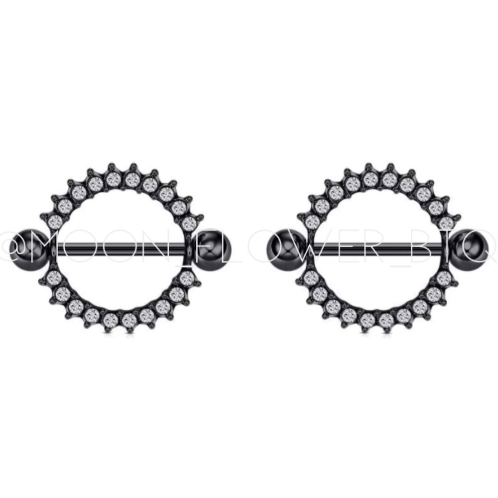 ❤️SOLD❤️Black CZ Nipple Rings - Picture 1 of 12
